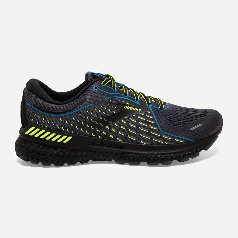 Tenis Brooks Adrenaline Gts 21 - Tenis Para Caminar Hombre - Negras / Azules / Verde Amarillo (DXMI-